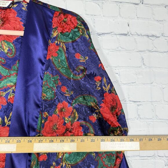 Vintage 90s Victoria's Secret Satin Sleep Dress Womens Small Purple Blue Floral - Picture 12 of 14